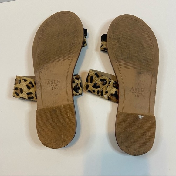 Able Margarete Leopard Print Fur Leather Sandals Flats Slides Slip on Cheetah - Picture 3 of 10